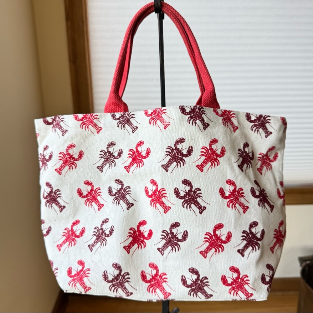 Non VIRAL Lobster Print Canvas Tote Bag - Red and White